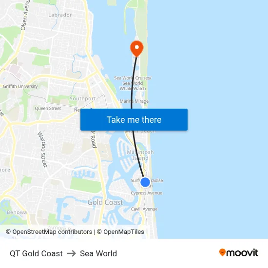 QT Gold Coast to Sea World map