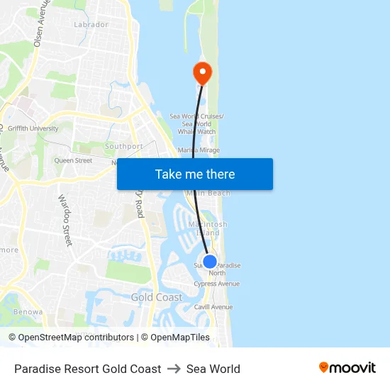 Paradise Resort Gold Coast to Sea World map