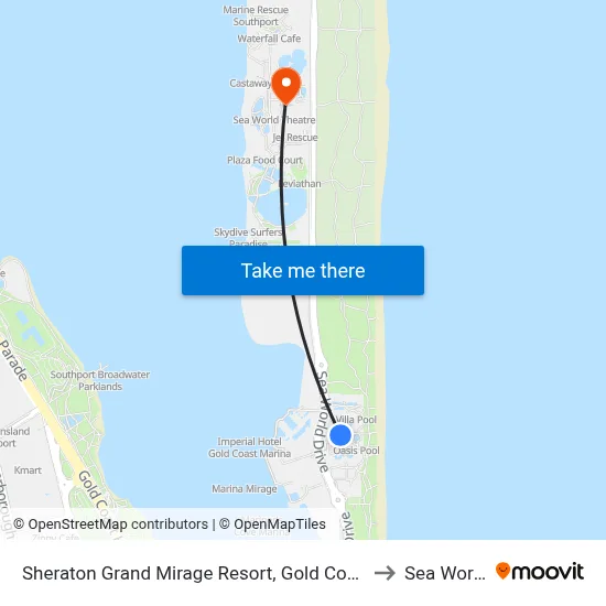 Sheraton Grand Mirage Resort, Gold Coast to Sea World map