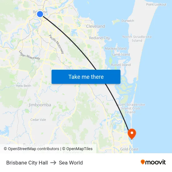 Brisbane City Hall to Sea World map
