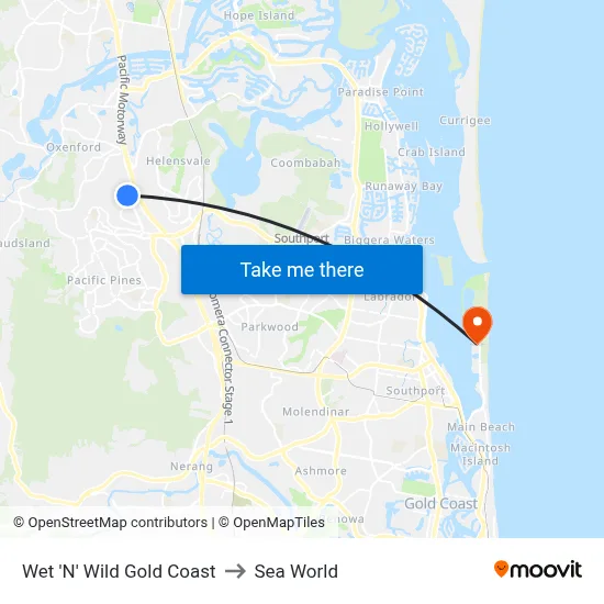Wet 'N' Wild Water World to Sea World map