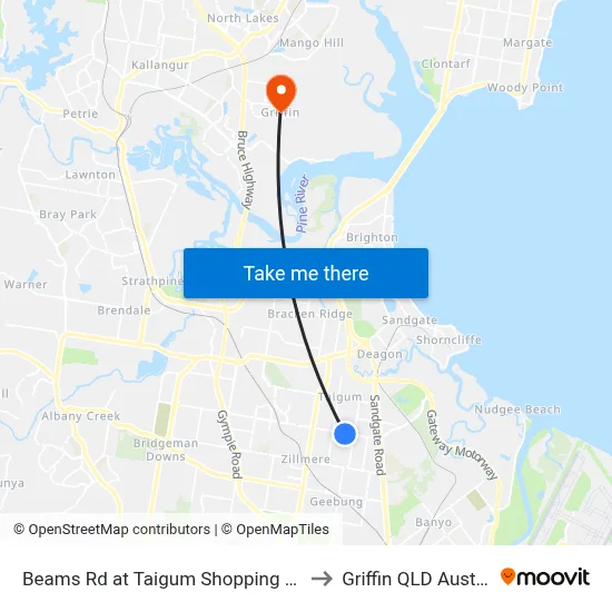 Beams Rd at Taigum Shopping Centre to Griffin QLD Australia map