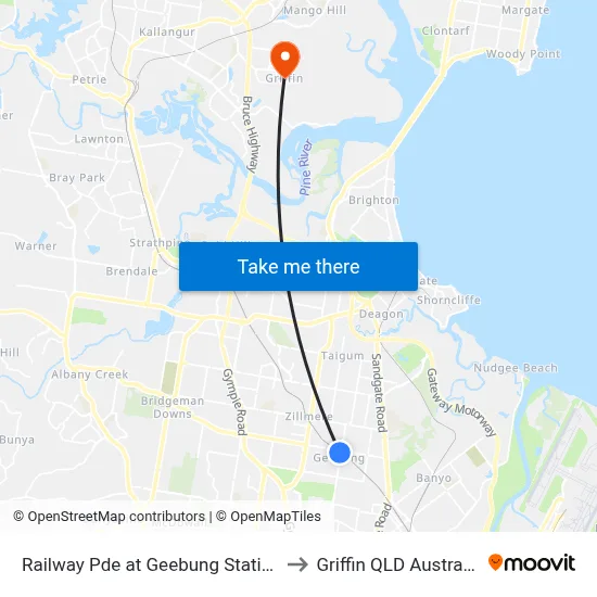 Railway Pde at Geebung Station to Griffin QLD Australia map