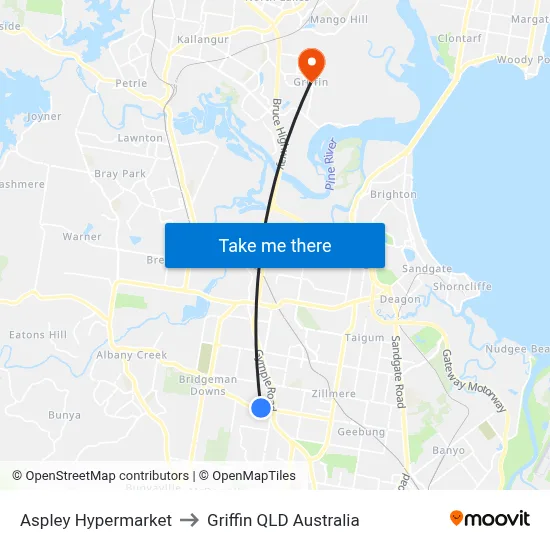 Aspley Hypermarket to Griffin QLD Australia map