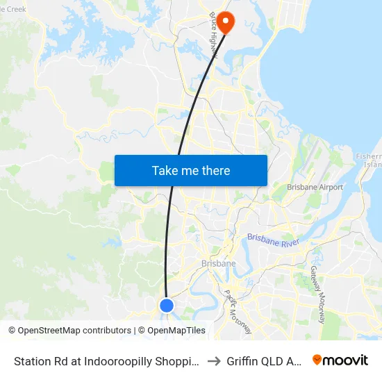 Station Rd at Indooroopilly Shopping Ctr, Stop D to Griffin QLD Australia map