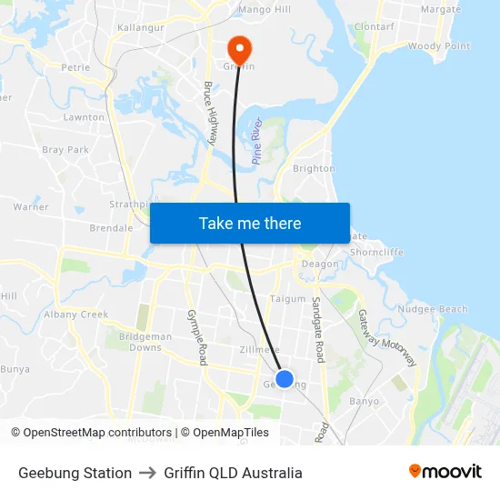 Geebung Station to Griffin QLD Australia map
