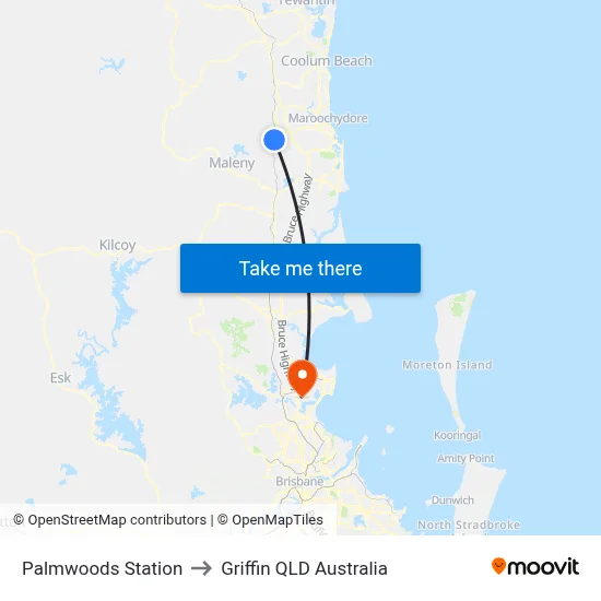 Palmwoods Station to Griffin QLD Australia map