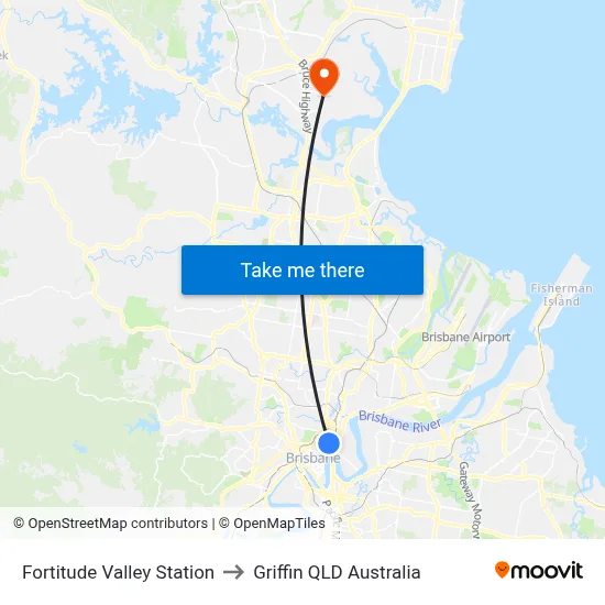 Fortitude Valley Station to Griffin QLD Australia map
