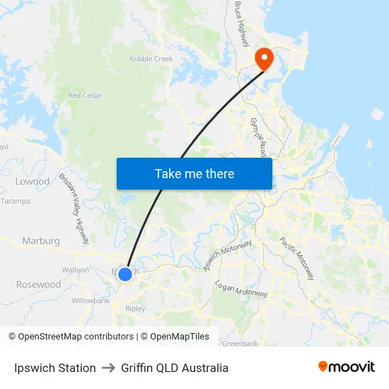 Ipswich Station to Griffin QLD Australia map