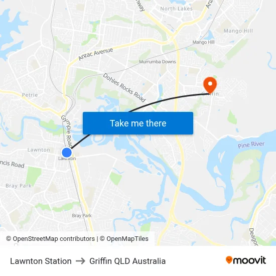 Lawnton Station to Griffin QLD Australia map