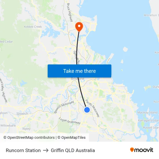 Runcorn Station to Griffin QLD Australia map