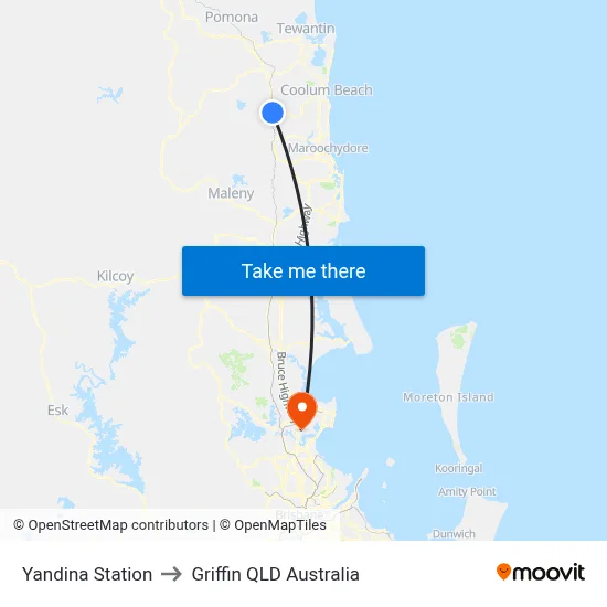 Yandina Station to Griffin QLD Australia map