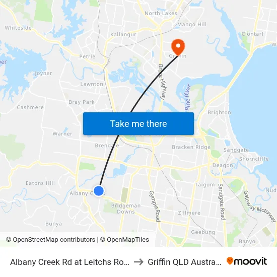 Albany Creek Rd at Leitchs Road to Griffin QLD Australia map