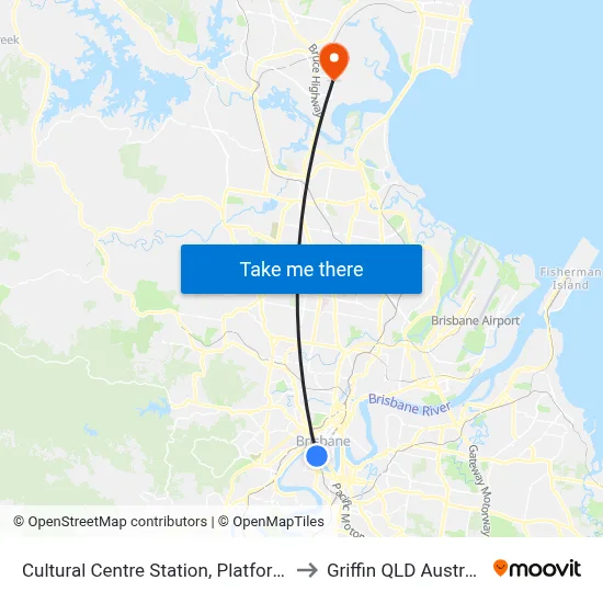 Cultural Centre Station, Platform 1 to Griffin QLD Australia map