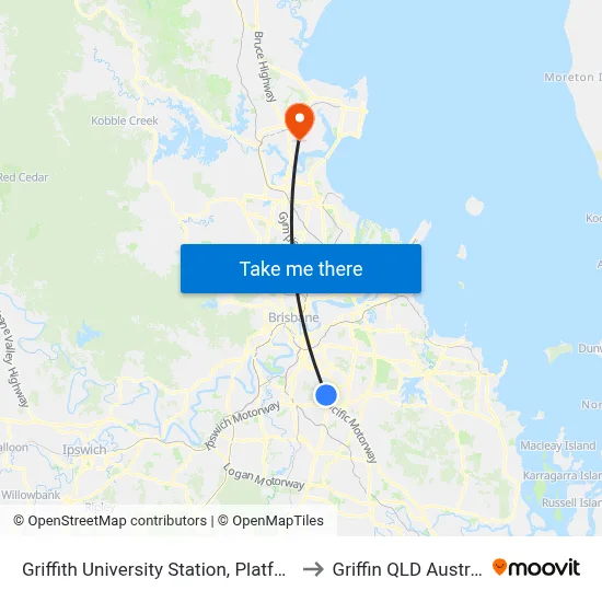 Griffith University Station, Platform 2 to Griffin QLD Australia map