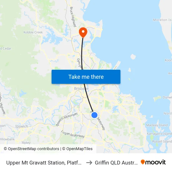 Upper Mt Gravatt Station, Platform 1 to Griffin QLD Australia map