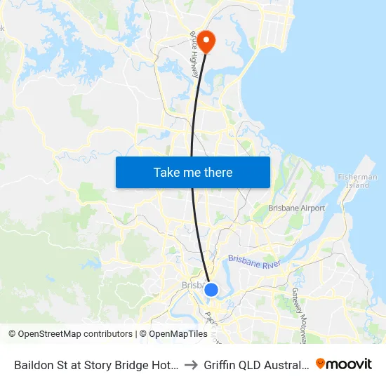 Baildon St at Story Bridge Hotel to Griffin QLD Australia map