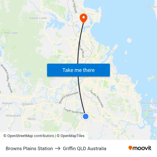 Browns Plains Station to Griffin QLD Australia map