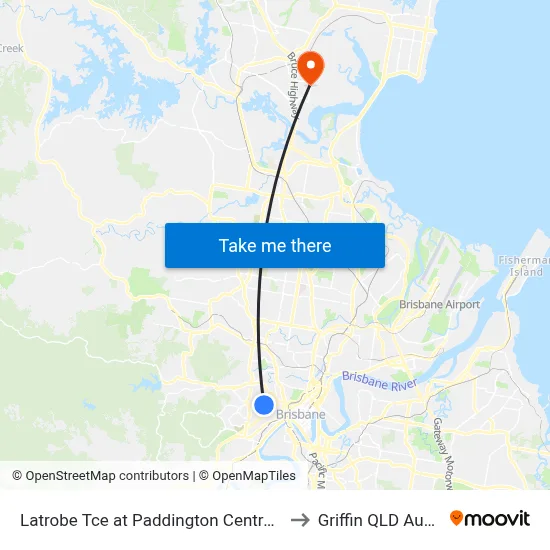 Latrobe Tce at Paddington Central, Stop 10 to Griffin QLD Australia map