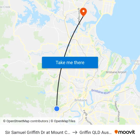 Sir Samuel Griffith Dr at Mount Coot-Tha to Griffin QLD Australia map