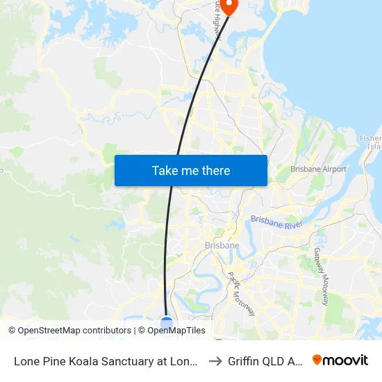 Lone Pine Koala Sanctuary at Lone Pine, Stop 42 to Griffin QLD Australia map