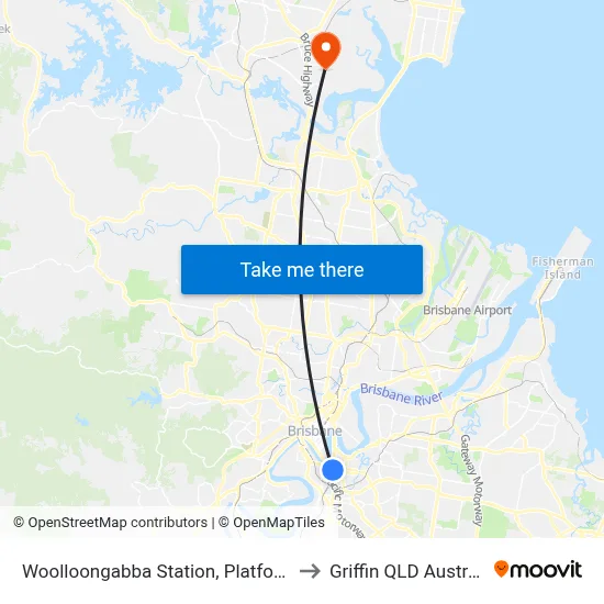 Woolloongabba Station, Platform 1 to Griffin QLD Australia map