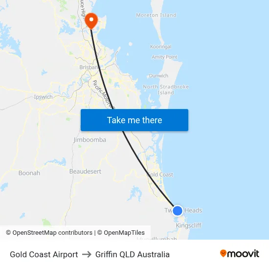Gold Coast Airport to Griffin QLD Australia map