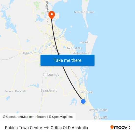Robina Town Centre to Griffin QLD Australia map