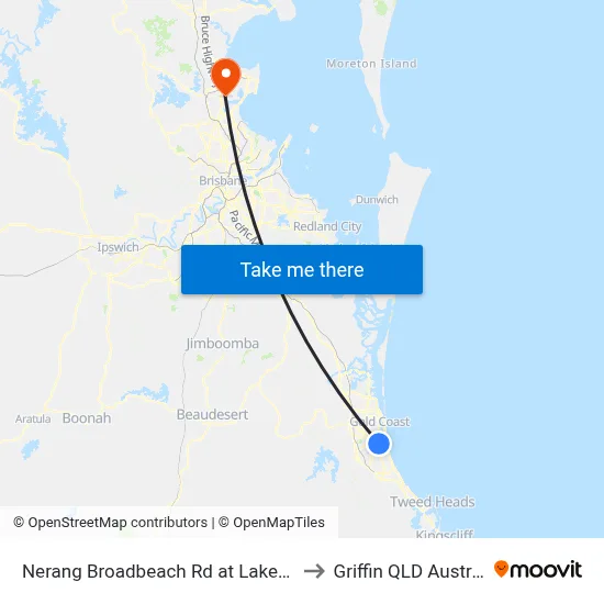 Nerang Broadbeach Rd at Lakes Esp to Griffin QLD Australia map