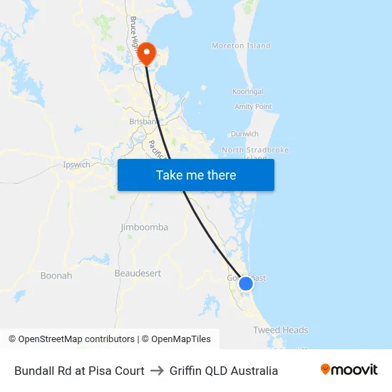 Bundall Rd at Pisa Court to Griffin QLD Australia map
