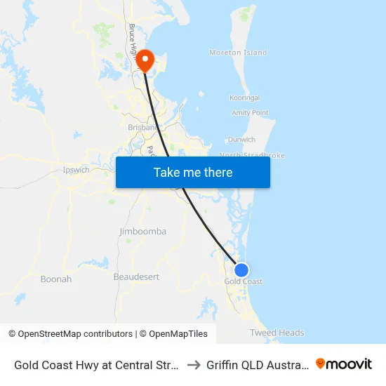 Gold Coast Hwy at Central Street to Griffin QLD Australia map