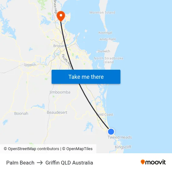 Palm Beach to Griffin QLD Australia map