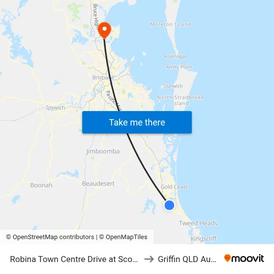 Robina Town Centre Drive at Scottsdale Dr to Griffin QLD Australia map
