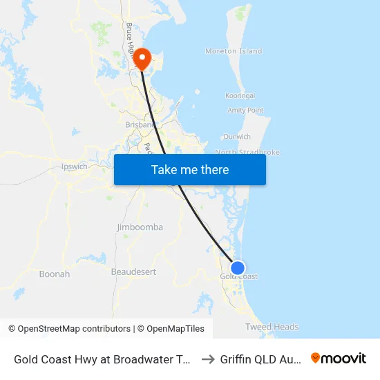 Gold Coast Hwy at Broadwater Tourist Park to Griffin QLD Australia map