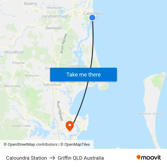 Caloundra Station to Griffin QLD Australia map