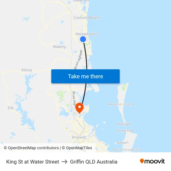King St at Water Street to Griffin QLD Australia map
