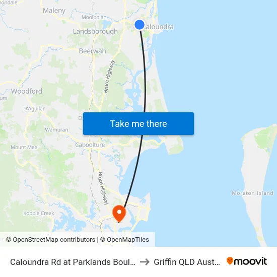 Caloundra Rd at Parklands Boulevard to Griffin QLD Australia map