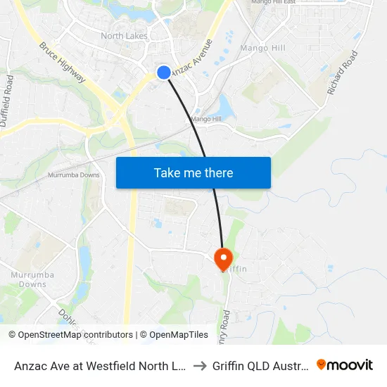Anzac Ave at Westfield North Lakes to Griffin QLD Australia map