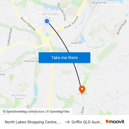 North Lakes Shopping Centre, Stop B to Griffin QLD Australia map