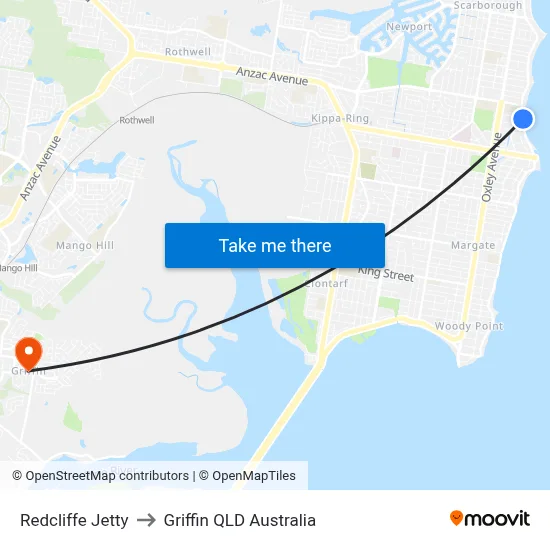 Redcliffe Jetty to Griffin QLD Australia map