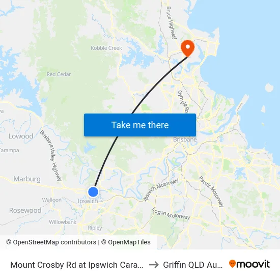 Mount Crosby Rd at Ipswich Caravan Village to Griffin QLD Australia map