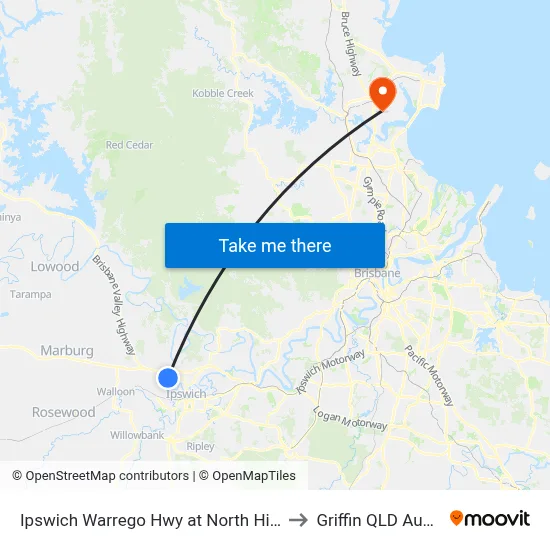 Ipswich Warrego Hwy at North High Street to Griffin QLD Australia map