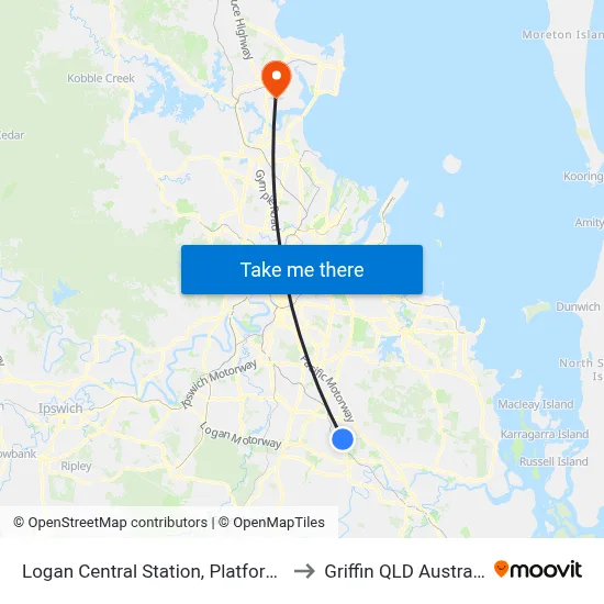 Logan Central Station, Platform 1 to Griffin QLD Australia map