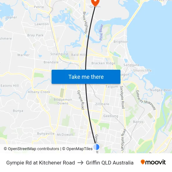 Gympie Rd at Kitchener Road to Griffin QLD Australia map