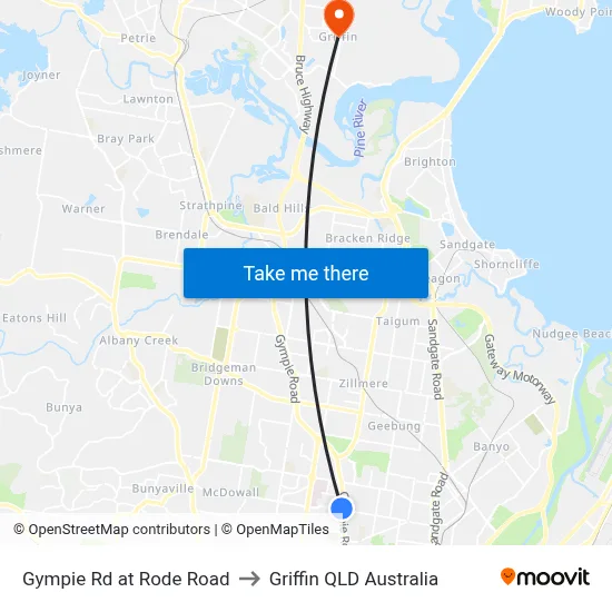Gympie Rd at Rode Road to Griffin QLD Australia map