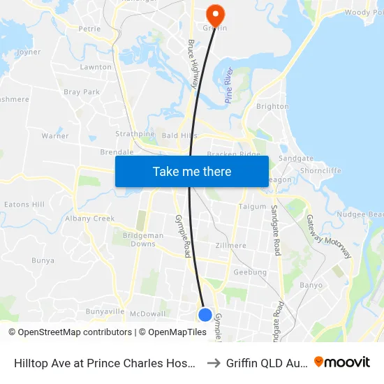 Hilltop Ave at Prince Charles Hospital, Stop 35 to Griffin QLD Australia map