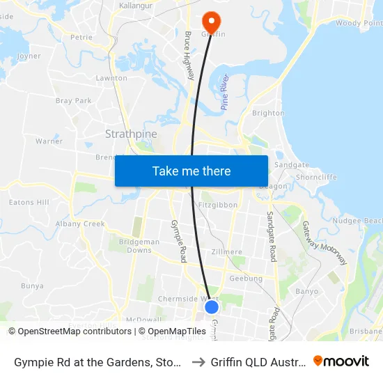 Gympie Rd at the Gardens, Stop 38a to Griffin QLD Australia map