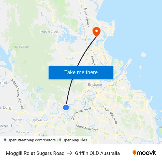 Moggill Rd at Sugars Road to Griffin QLD Australia map
