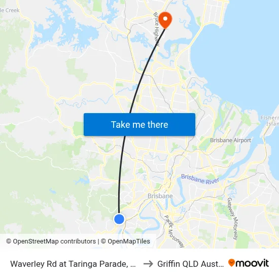 Waverley Rd at Taringa Parade, Stop 27 to Griffin QLD Australia map