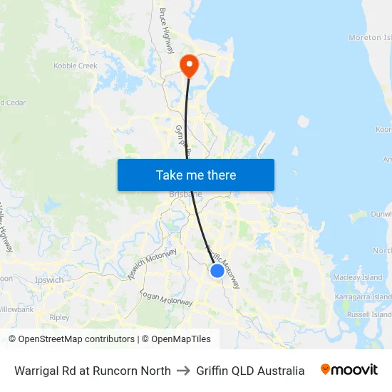 Warrigal Rd at Runcorn North to Griffin QLD Australia map